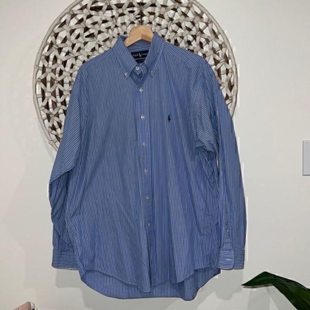 Ralph Lauren Blake fit mens blue and white striped button down size medium